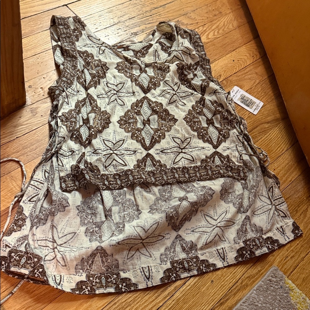 NWT Free People VINTAGE Y2K Brown & Cream Patterned Tank Top small /front crop s